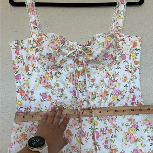 HOUSE OF CB Rosalee Ivory Meadow Print Cotton Bustier Sundress NWOT size L A-C - Picture 10 of 15